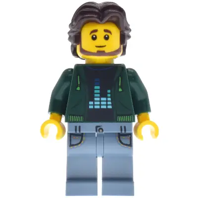 Antique Shop - Male, Dark Green Hoodie, Sand Blue Legs with Pockets, Dark Brown Short Wavy Hair