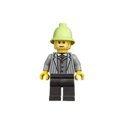 Vampire Castle Visitor - Male, Light Bluish Gray Jacket with Pinstripes, Pearl Dark Gray Legs, Yellowish Green Pith Helmet