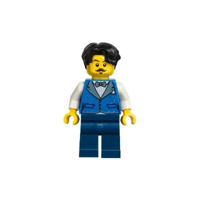 Vampire Castle Visitor - Male, Blue Vest with Metallic Light Blue Lapels, Dark Blue Legs, Black Hair