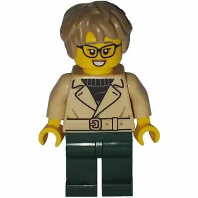 Art Factory Critic - Female, Tan Jacket Over Black Sweater, Dark Green Legs, Dark Tan Thick And Messy Hair