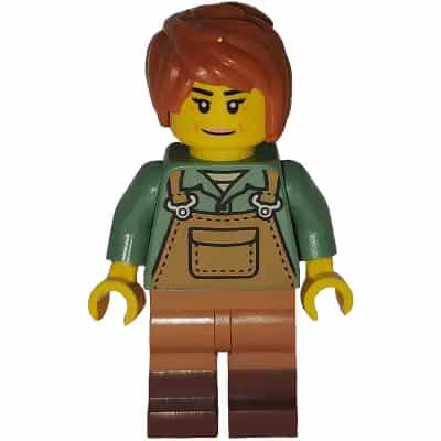 Art Factory Painter - Female, Medium Nougat Overalls over Sand Green Shirt, Medium Nougat Legs with Reddish Brown Boots, Dark Orange Tousled Hair