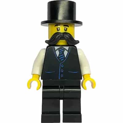 Gold Mine Wagon Driver - Male, Black Vest with Blue Striped Tie, Black Legs, Black Top Hat, Large Moustache