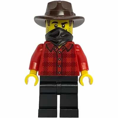 Gold Mine Bandit - Male, Red Plaid Flannel Shirt, Black Legs, Dark Brown Fedora, Black Bandana