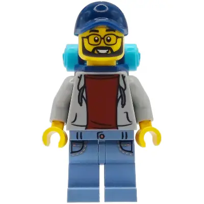 Camper - Male, Light Bluish Gray Hoodie with Dark Red Shirt, Sand Blue Legs with Pockets, Dark Blue Cap, Backpack