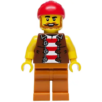 Privateer Frigate Fortuna Sailor - Male, Reddish Brown Vest over Red and White Striped Shirt, Dark Orange Legs, Red Bandana