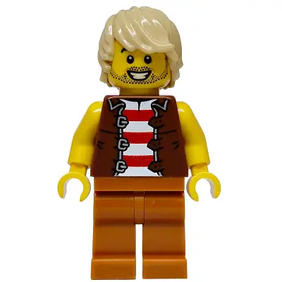 Privateer Frigate Fortuna Sailor - Male, Reddish Brown Vest over Red and White Striped Shirt, Dark Orange Legs, Tan Hair