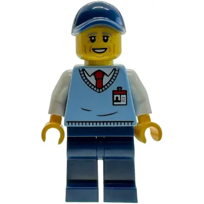 Sushi Restaurant Tram Operator - Male, Bright Light Blue Sweater Vest with ID Badge, Dark Blue Legs and Cap (Hirayama)