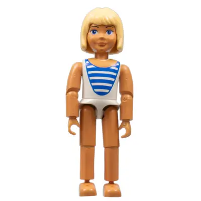 Belville Female - White Swimsuit with Blue Stripes, Short Light Yellow Hair