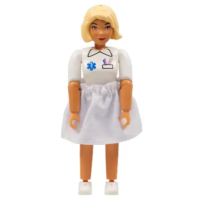 Belville Female - Medic, Light Blue Shorts, White Shirt with EMT Star of Life Pattern, Light Yellow Hair, Skirt