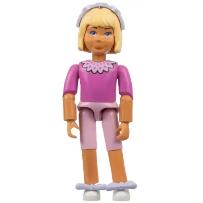 Belville Female, Child Girl - Pink Shorts, Dark Pink Top with Lace Collar Pattern, Very Light Orange Hair, White Shoes, Hairband, Bows