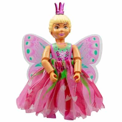 Belville Female, Child Girl (Princess Vanilla) - Dark Pink Top with Flowers Pattern, Very Light Orange Hair, Dark Pink Shoes, Skirt with Wings, Crown
