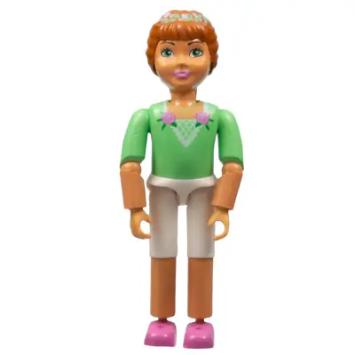 Belville Female, Child Girl (Princess Flora) - White Shorts, Medium Green Top with Flowers and Lace Pattern, Dark Orange Hair, Dark Pink Shoes (4180457)