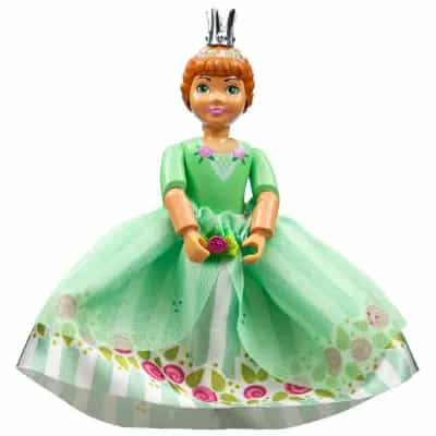 Belville Female, Child Girl (Princess Flora) - White Shorts, Medium Green Top with Flowers and Lace Pattern, Dark Orange Hair, Dark Pink Shoes, Skirt, Crown