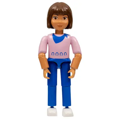 Belville Female, Child Girl (Jennifer) - Blue Pants, Pink Top with Scarf Pattern, Brown Hair, White Shoes (4107500)