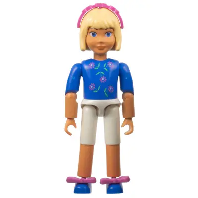 Belville Female, Child Girl (Pamela) - White Shorts, Blue Top with Flowers Pattern, Very Light Orange Hair, Blue Shoes, Hairband, Bows