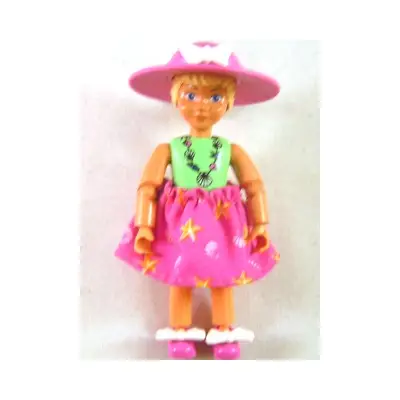 Belville Female - White Shorts, Light Green Shirt with Seashells Necklace, Long Light Yellow Braided Hair, Skirt, Wide Brim with Bow