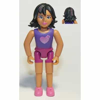 Belville Female, Child Girl - Magenta Shorts, Dark Purple Top with Hearts Pattern, Black Hair with Magenta Streaks, Dark Pink Shoes (4220983)