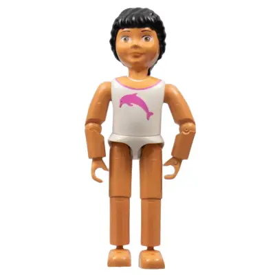 Belville Female, Child Girl - White Swimsuit with Dolphin Pattern, Black Hair (4114473)