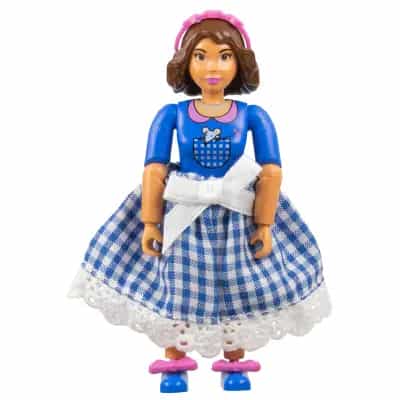 Belville Female, Adult Woman (Iris / Victoria) - White Shorts, Blue Top with Mouse in Pocket Pattern, Brown Hair, Blue Shoes, Skirt, Hairband, Bows