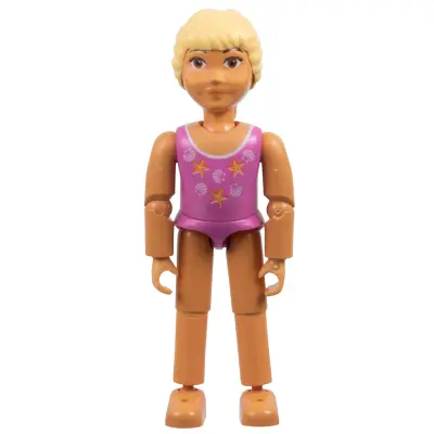 Belville Female, Child Girl - Dark Pink Swimsuit with Starfish / Sea Stars and Seashells Pattern, Very Light Orange Hair (4111838)