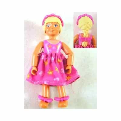 Belville Female, Child Girl - Dark Pink Swimsuit with Starfish / Sea Stars and Seashells Pattern, Very Light Orange Hair, Skirt, Hairband, Bows