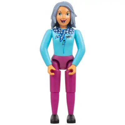 Belville Female, Adult Woman (Witch) - Magenta Pants, Sky Blue Top with Scarf and Spider Pattern, Sand Blue Hair, Black Shoes (4245140)