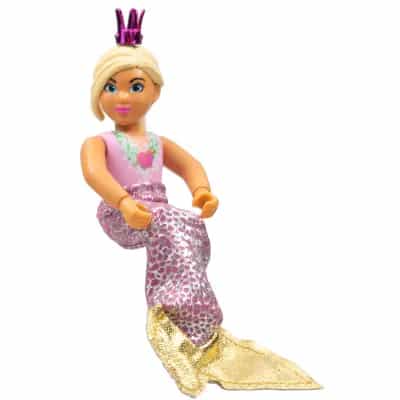 Belville Female, Child Girl (Mermaid) - Bright Pink Swimsuit with Bubbles and Seashell Pattern, Light Yellow Hair, Fish Tail, Crown