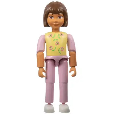 Belville Female, Child Girl - Pink Pants, Light Yellow Top with Flowers Pattern, Brown Hair, White Shoes (4107484)