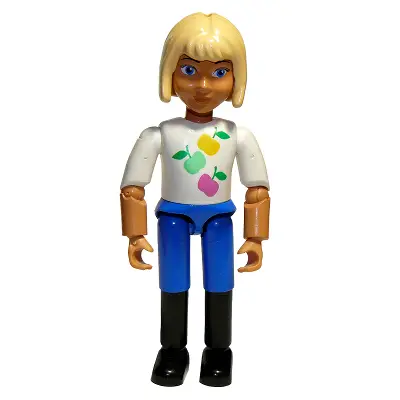 Belville Female, Child Girl (Horse Rider) - Blue Shorts, White Top with Apples Pattern, Very Light Orange Hair, Black Shoes (4107496)