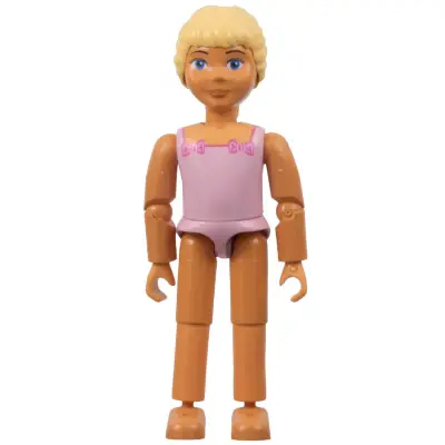 Belville Female - Pink Swimsuit with Square Neck, Dark Pink Bows in Corners, Long Yellow Hair Braided, Bare Feet