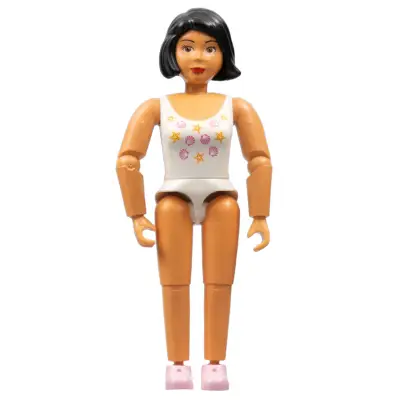 Belville Female - White Swimsuit with Starfish / Sea Stars and Seashells Pattern, Black Hair, Pink Shoes