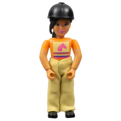 Belville Female - Girl, Black Ponytail, Orange Shirt, Tan Pants, Black Riding Helmet