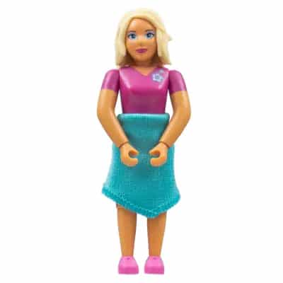 Belville Female, Adult Woman - Magenta Top with Flowers on Shoulder Pattern, Dark Pink Shoes, Tan Hair, Skirt
