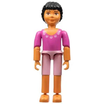 Belville Female, Child Girl - Pink Shorts, Dark Pink Top with Seashells Pattern, Black Hair (4114474)