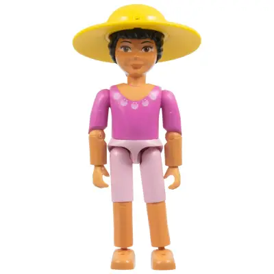 Belville Female, Child Girl - Pink Shorts, Dark Pink Top with Seashells Pattern, Black Hair, Hat