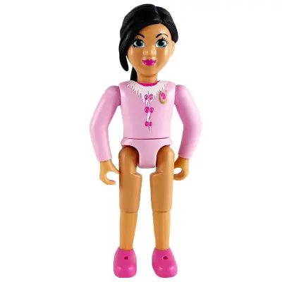 Belville Female - Girl with Bright Pink Top with Fur and Bow Detail, Gold Horseshoe Brooch, Dark Pink Shoes and Long Black Hair