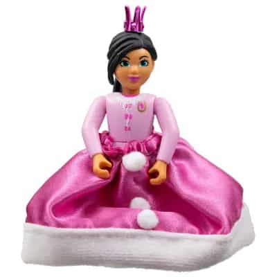 Belville Female - Girl, Bright Pink Top with Fur and Bow Detail, Dark Pink Shoes, Black Hair, Skirt Long, Crown