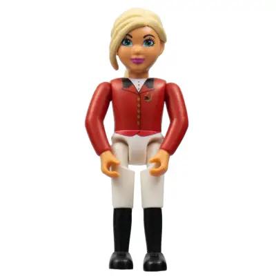 Belville Female, Child Girl (Horse Rider) - White Shorts, Red Top with Buttons Pattern, Light Yellow Hair, Black Shoes (4519436)