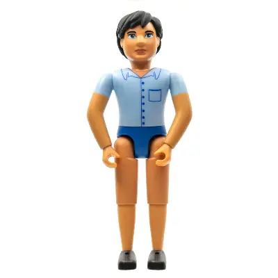 Belville Male - Blue Shorts, Blue Shirt with Buttons & Pocket Pattern, Black Hair (4220971)