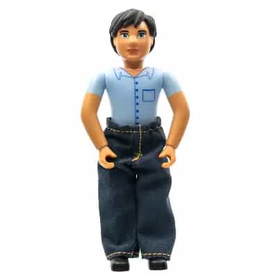 Belville Male - Blue Shorts, Blue Shirt with Buttons & Pocket Pattern, Black Hair, Pants