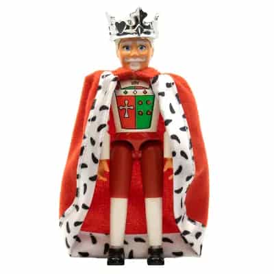 Belville Male, Adult Man (King) - Red Shorts, White Top with Royal Insignia Pattern, White Hair, Black Shoes, Cloak, Crown