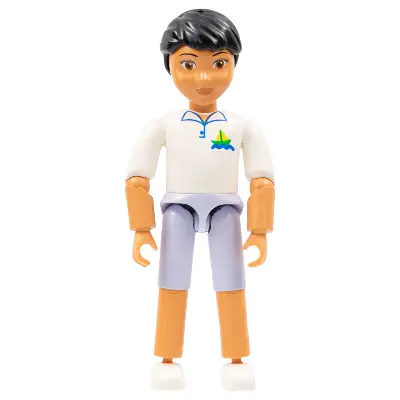 Belville Male, Child Boy - Light Violet Shorts, White Top with Sailboat Logo Pattern, Black Hair, White Shoes (4100304)
