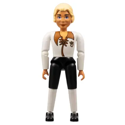 Belville Male, Adult Man (Prince Justin) - Black Shorts, White Top with Laces and Royal Crest Logo Pattern, Very Light Orange Hair, Black Shoes (4140036)