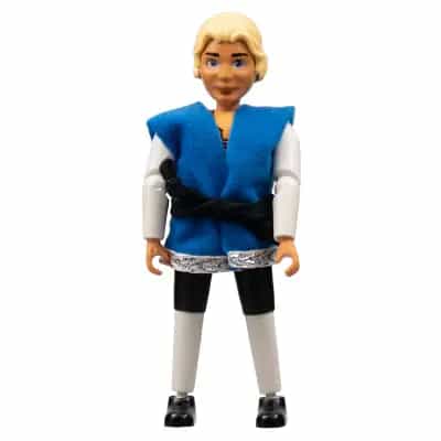 Belville Male, Adult Man (Prince Justin) - Black Shorts, White Top with Laces and Royal Crest Logo Pattern, Very Light Orange Hair, Black Shoes, Vest