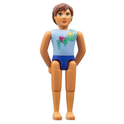 Belville Male, Adult Man (Merman) - Bright Light Blue Top with Net, Starfish / Sea Star, and Seashell Pattern, Reddish Brown Hair (4245160)