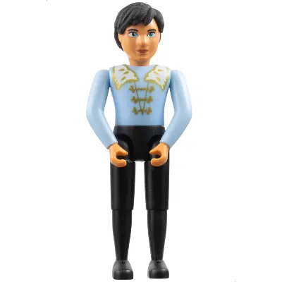 Belville Male, Adult Man (King) - Black Pants, Light Blue Top with White Fur and Gold Trim Pattern, Black Hair, Black Shoes (4285965)