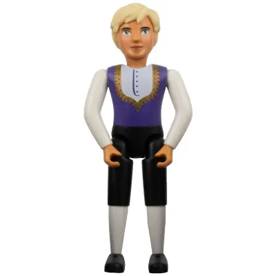 Belville Male, Adult Man (King) - Black Shorts, Dark Purple Top with Gold Trim and White Shirt Pattern, Light Yellow Hair, Black Shoes (4499729)