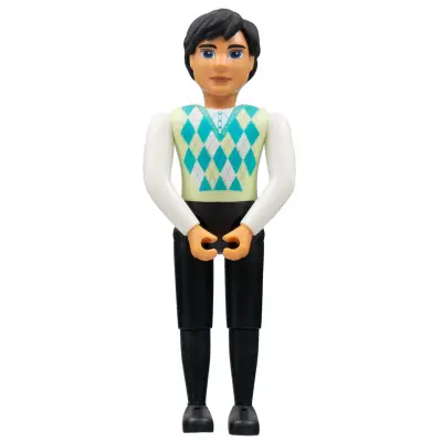 Belville Male, Adult Man - Black Pants, Light Lime Top with Argyle Pattern, Black Hair, Black Shoes (4519434)
