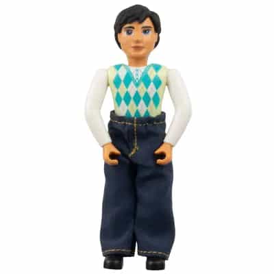 Belville Male, Adult Man - Black Pants, Light Lime Top with Argyle Pattern, Black Hair, Black Shoes, Jeans