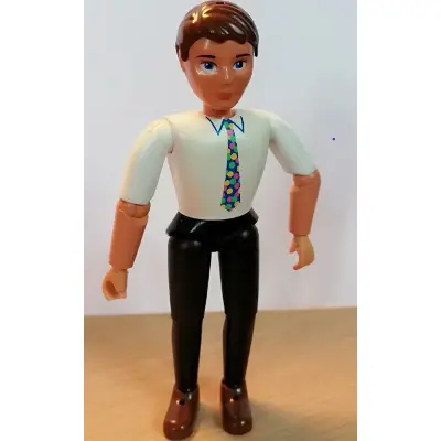 Belville Male - Black Pants, White Shirt, Brown Hair, Multicolored Tie